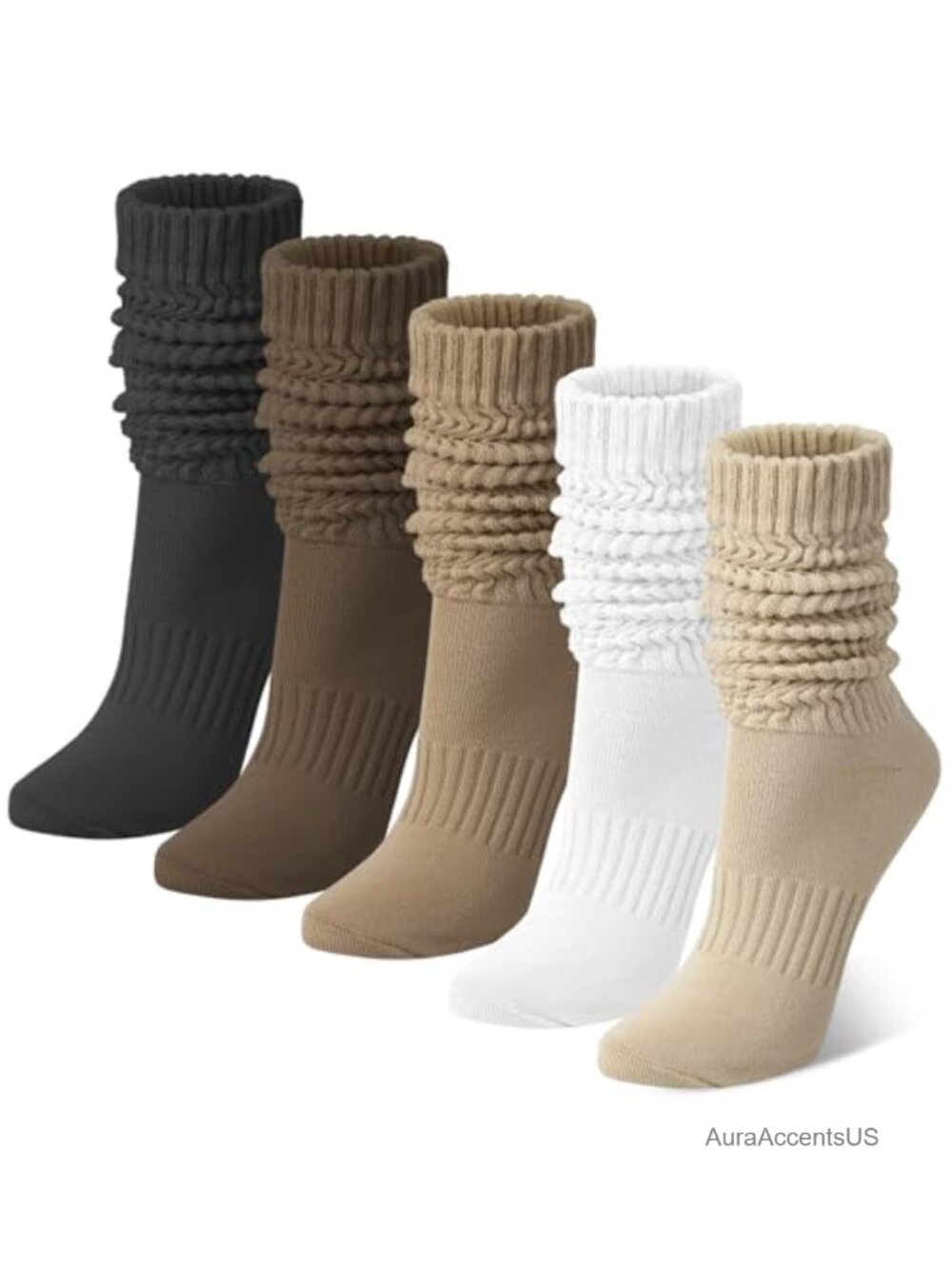 5 Pairs Slouchy Knee High Socks Cotton Blend Women's Calf Socks